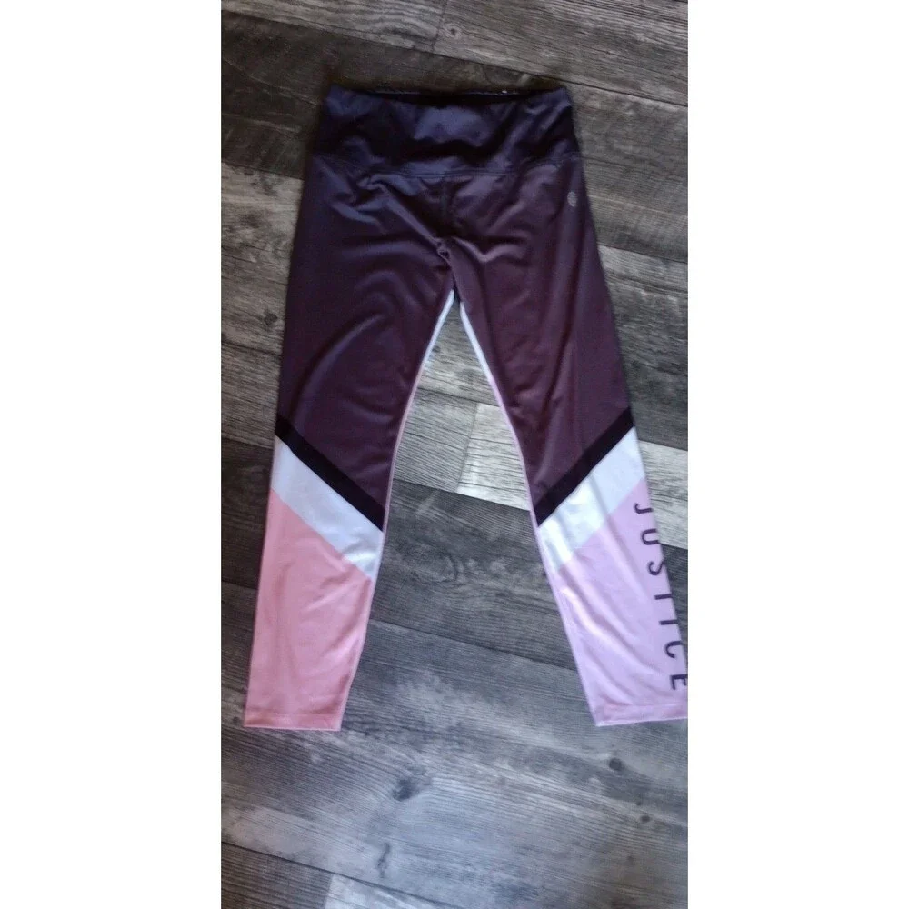 Justice Girls XL Coal, Pink, Orange Leggings With Logo Graphic On Side Of Leg